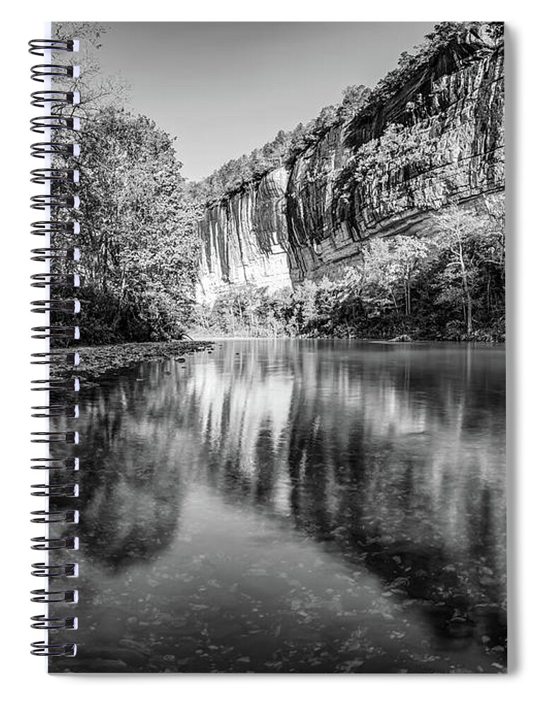 Roark Bluff Spiral Notebook featuring the photograph Roark Bluff and Buffalo River in Black and White by Gregory Ballos