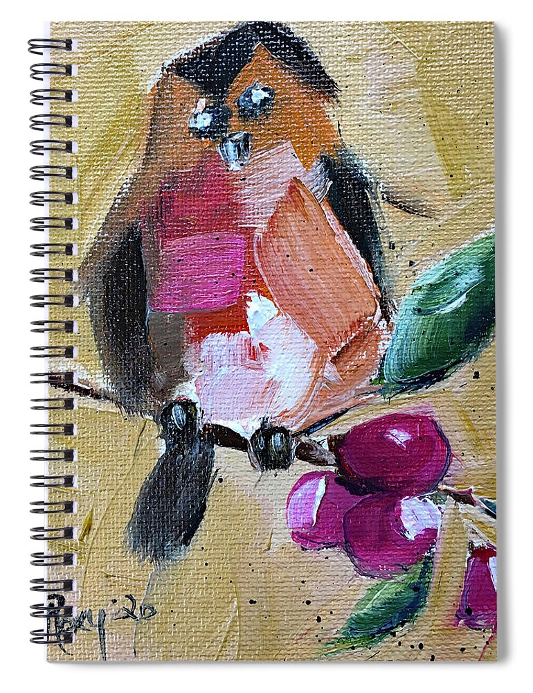 Robin Spiral Notebook featuring the painting Robin on a Berry Branch by Roxy Rich