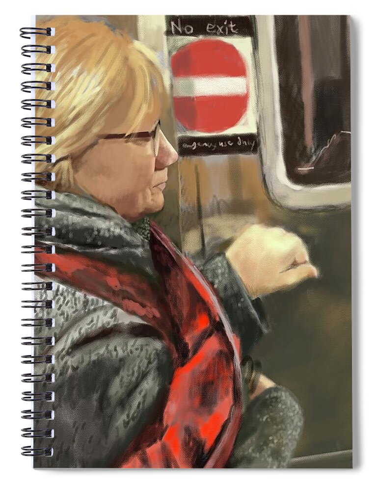 Robin Spiral Notebook featuring the digital art Robin On A Subway by Larry Whitler