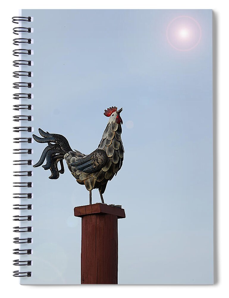 Richard Reeve Spiral Notebook featuring the photograph Robot Rooster Call by Richard Reeve