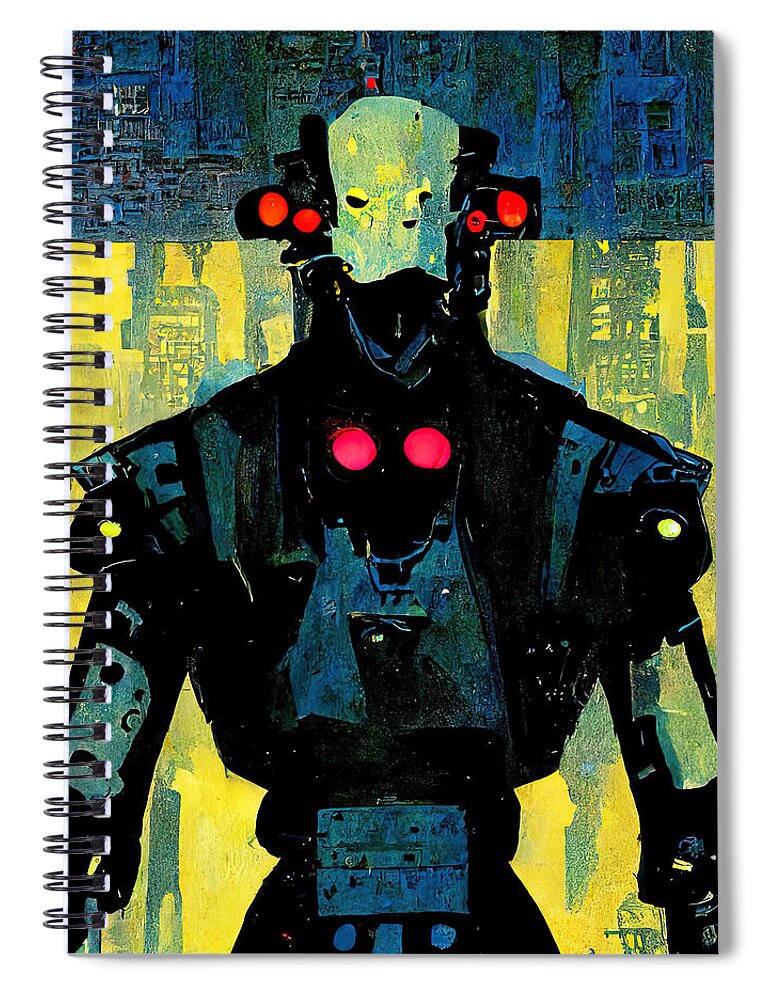 Robot Spiral Notebook featuring the painting Robots among us, 06 by AM FineArtPrints