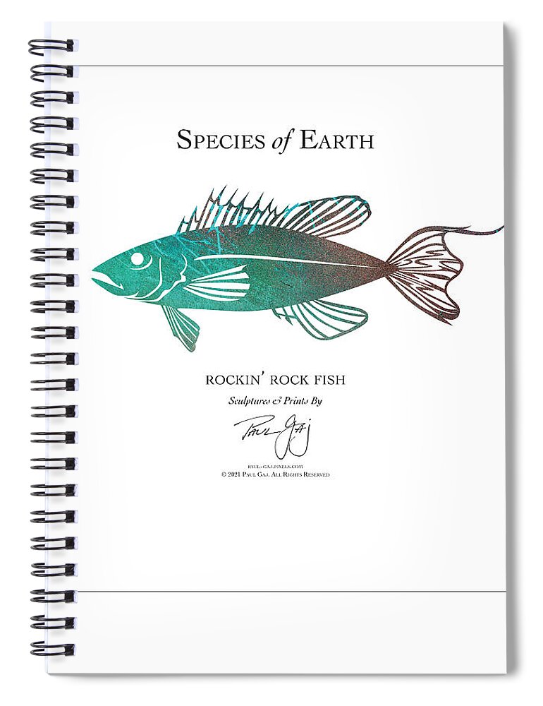 Rock Fish Crazy Fish Spiral Notebook featuring the mixed media Rockin' Rock Fish by Paul Gaj