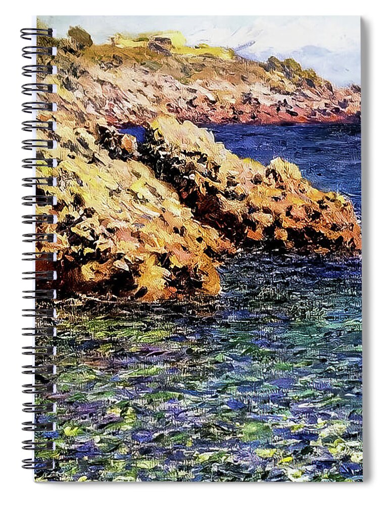 French Spiral Notebook featuring the painting Rocks on the Mediterranean Coast by Claude Monet 1888 by Claude Monet