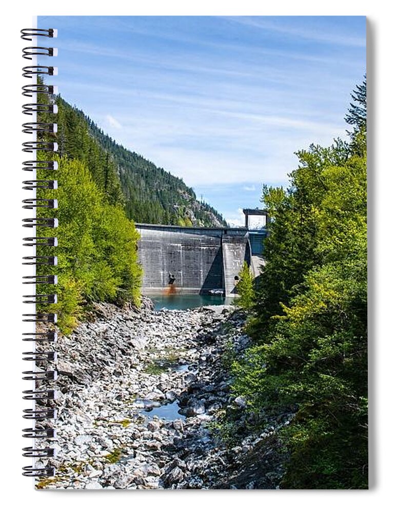 Rocky Skagit River Bed And Gorge Dam Spiral Notebook featuring the photograph Rocky Skagit River Bed and Gorge Dam by Tom Cochran
