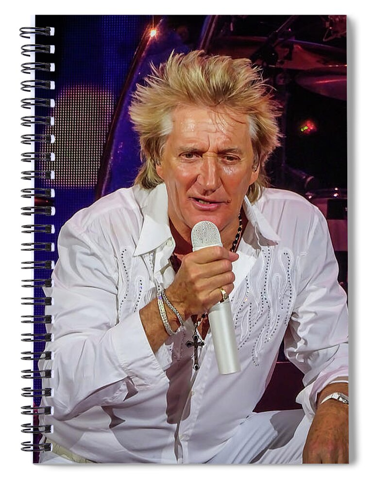 Myeress Spiral Notebook featuring the photograph Rod Stewart sings during concert by Joe Myeress
