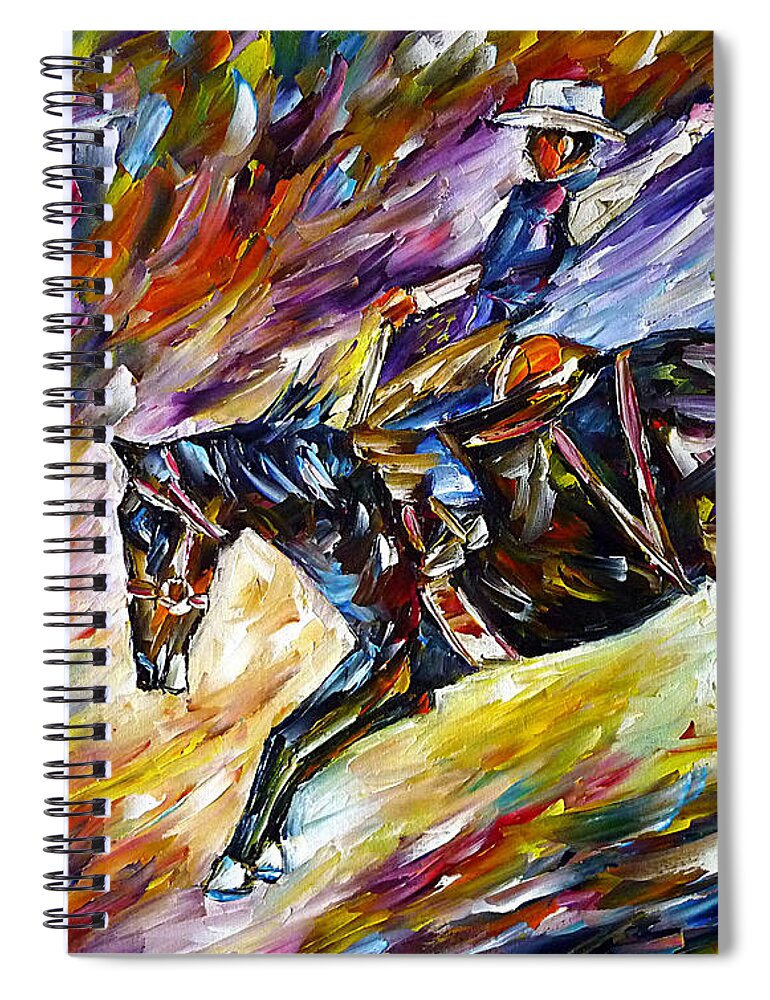 Cowboy Painting Spiral Notebook featuring the painting Rodeo I by Mirek Kuzniar