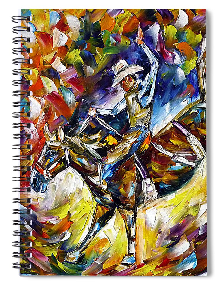 Cowboy Painting Spiral Notebook featuring the painting Rodeo II by Mirek Kuzniar