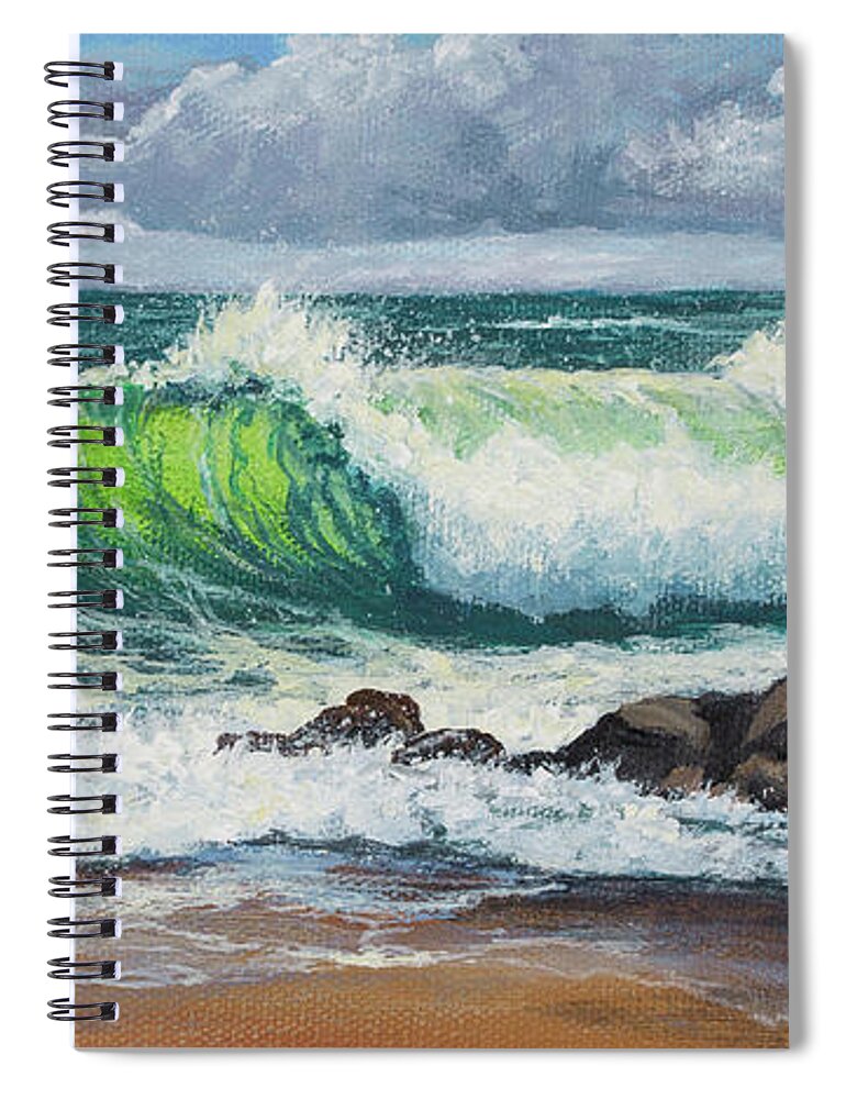 Seascape Spiral Notebook featuring the painting Rolling Waves by Darice Machel McGuire
