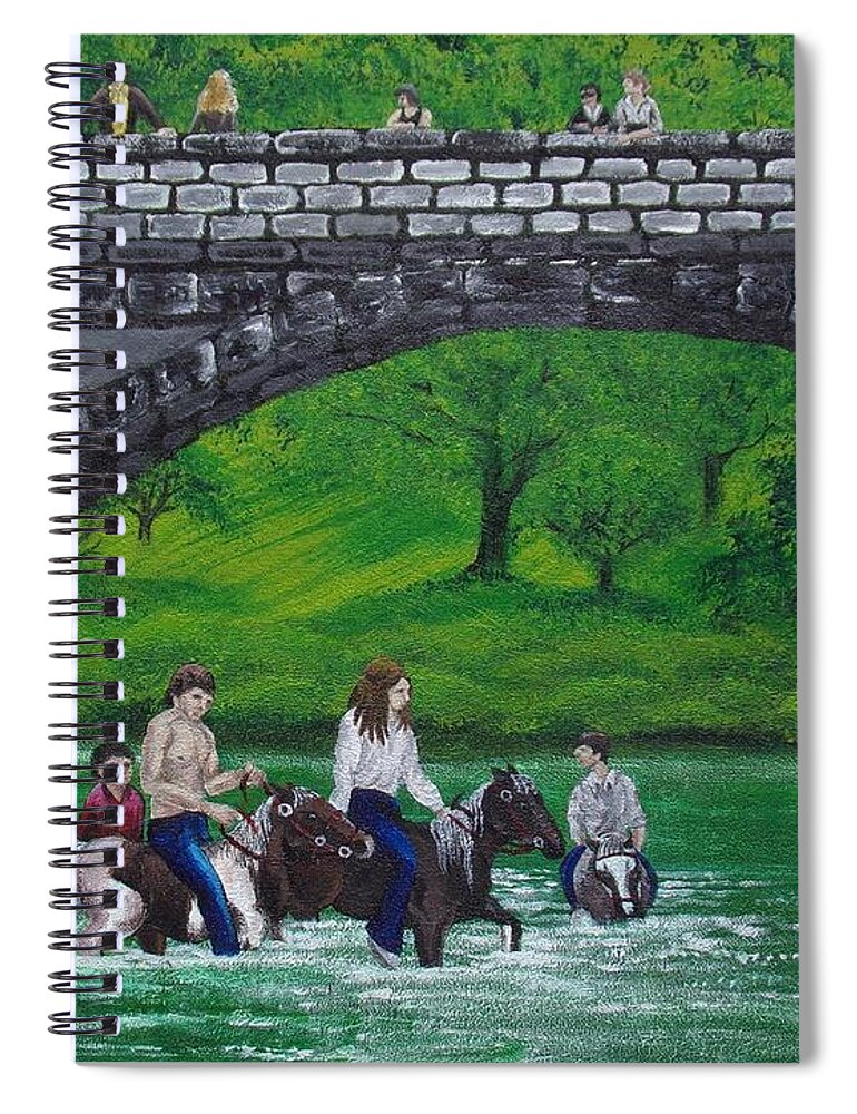Art Spiral Notebook featuring the painting Romanichal Ponies On The River Eden by The GYPSY