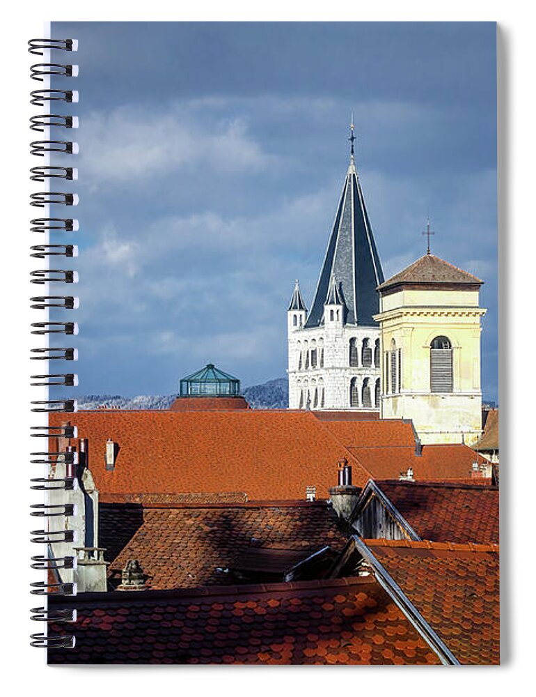 Medieval Spiral Notebook featuring the photograph Roofs of Annecy by Steven Nelson