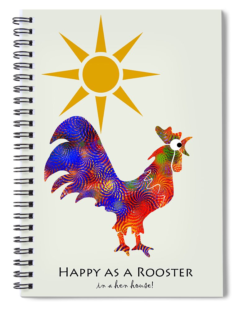 Rooster Spiral Notebook featuring the mixed media Rooster Pattern Art by Christina Rollo