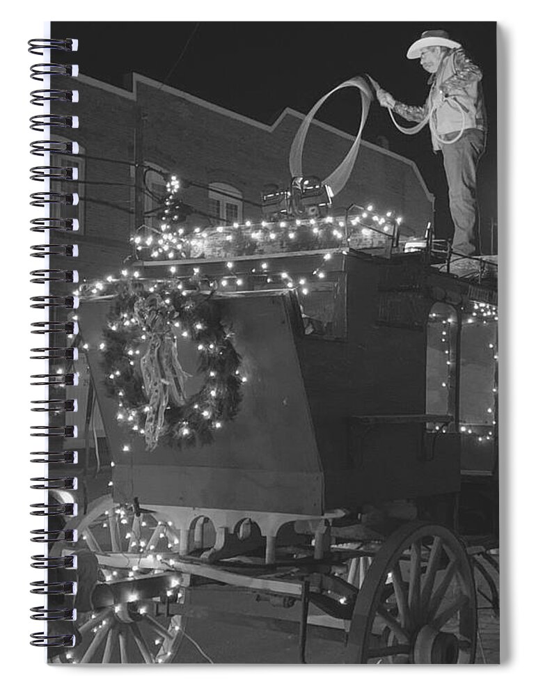 Christmas Spiral Notebook featuring the photograph Ropin' the Season BW by Lee Darnell