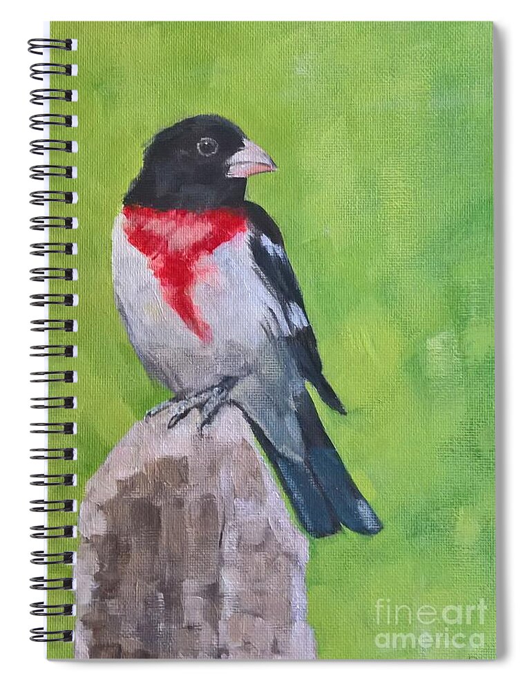 Bird Spiral Notebook featuring the painting Rose-breasted Grosbeak by Lisa Dionne