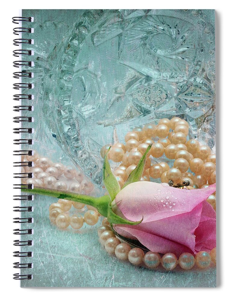 Still Life Spiral Notebook featuring the photograph Rose, parts and crystal still life by Cordia Murphy