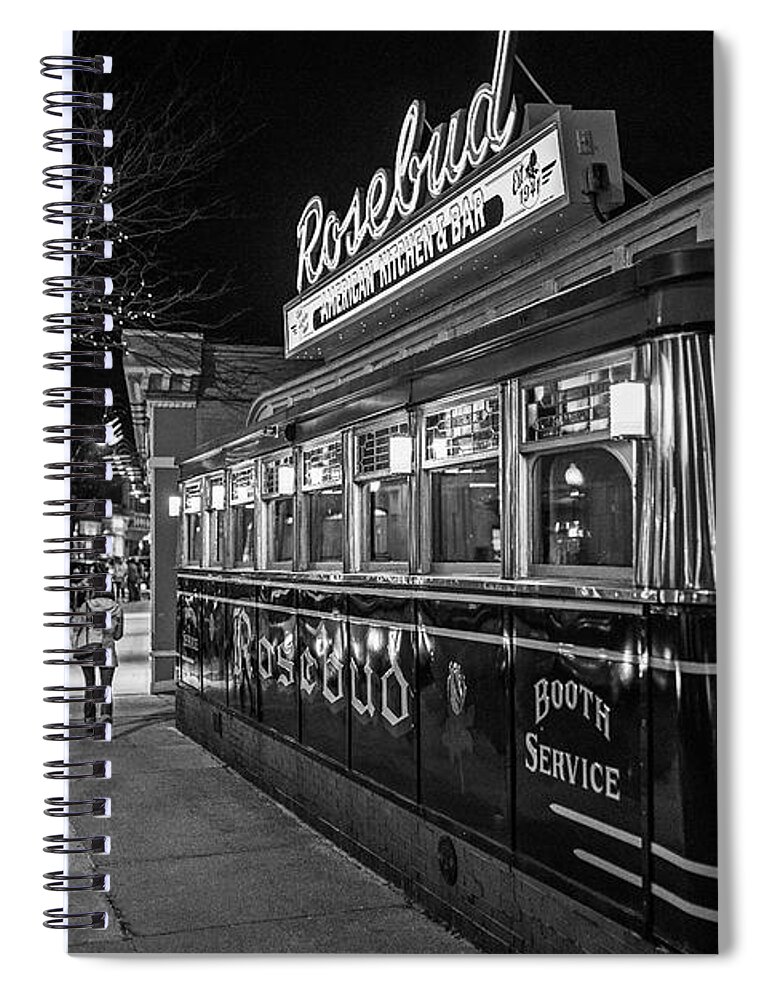 Davis Spiral Notebook featuring the photograph Rosebud Davis Square Somerville Black and White by Toby McGuire
