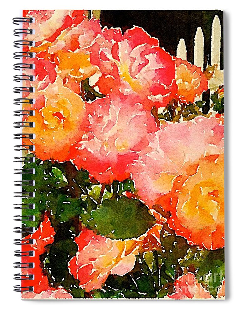 Roses Spiral Notebook featuring the digital art Roses on the Fence by Wendy Golden