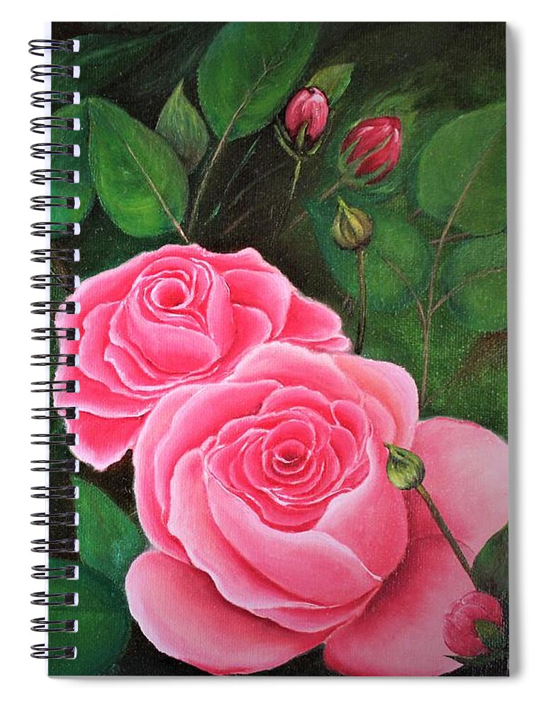 Wall Art Roses Home Decor Pink Roses Painting Original Art Picture Wall Art Oil Painting Art For The Living Room Office Decor Gift Idea For Him Pink Flowers Wall Decor Gallery Art Spiral Notebook featuring the painting Roses by Tanya Harr