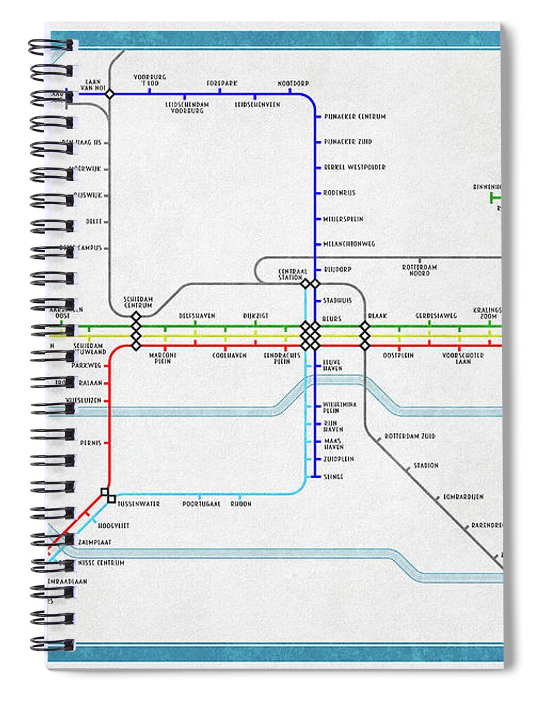 Metro Spiral Notebook featuring the digital art Rotterdam Metro Map by Frans Blok