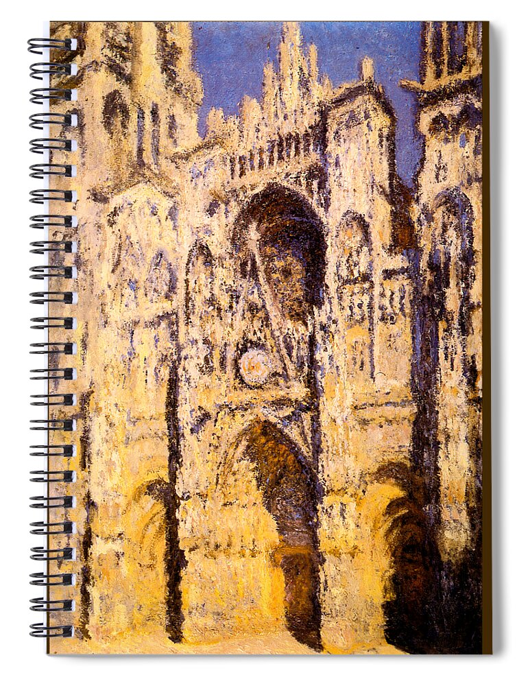 Claude Monet Spiral Notebook featuring the painting Rouen Cathedral Portal and Tour d Albane Full Sunlight Harmony in Blue and Gold by Claude Monet