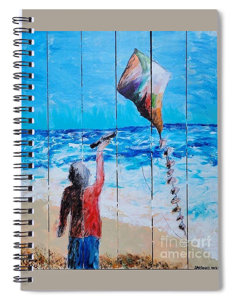  Spiral Notebook featuring the painting Round Island Beach Kite Flyer by Mark SanSouci