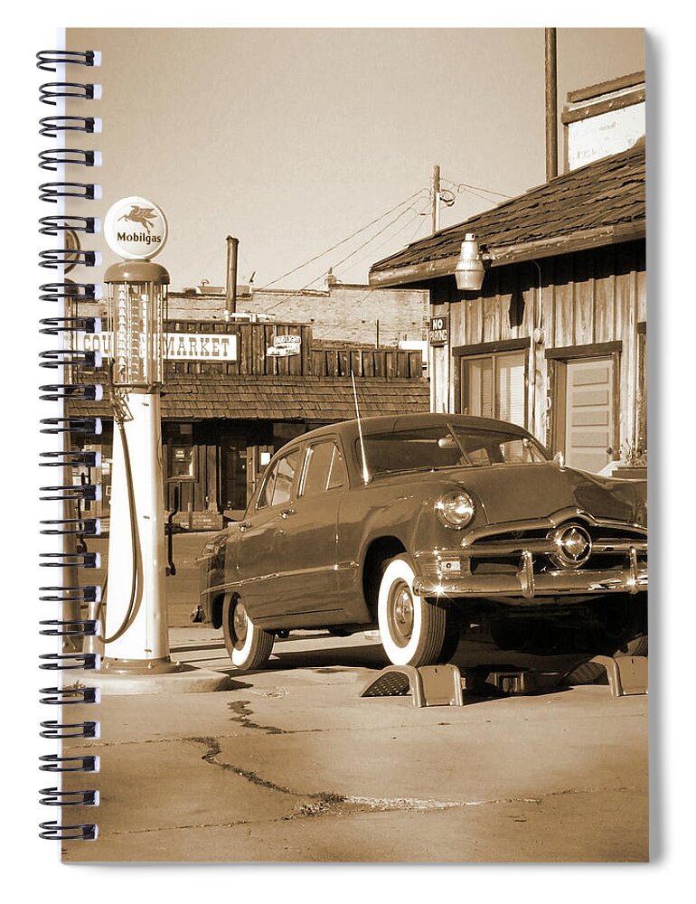 Route 66 Spiral Notebook featuring the photograph Route 66 - Old Service Station by Mike McGlothlen