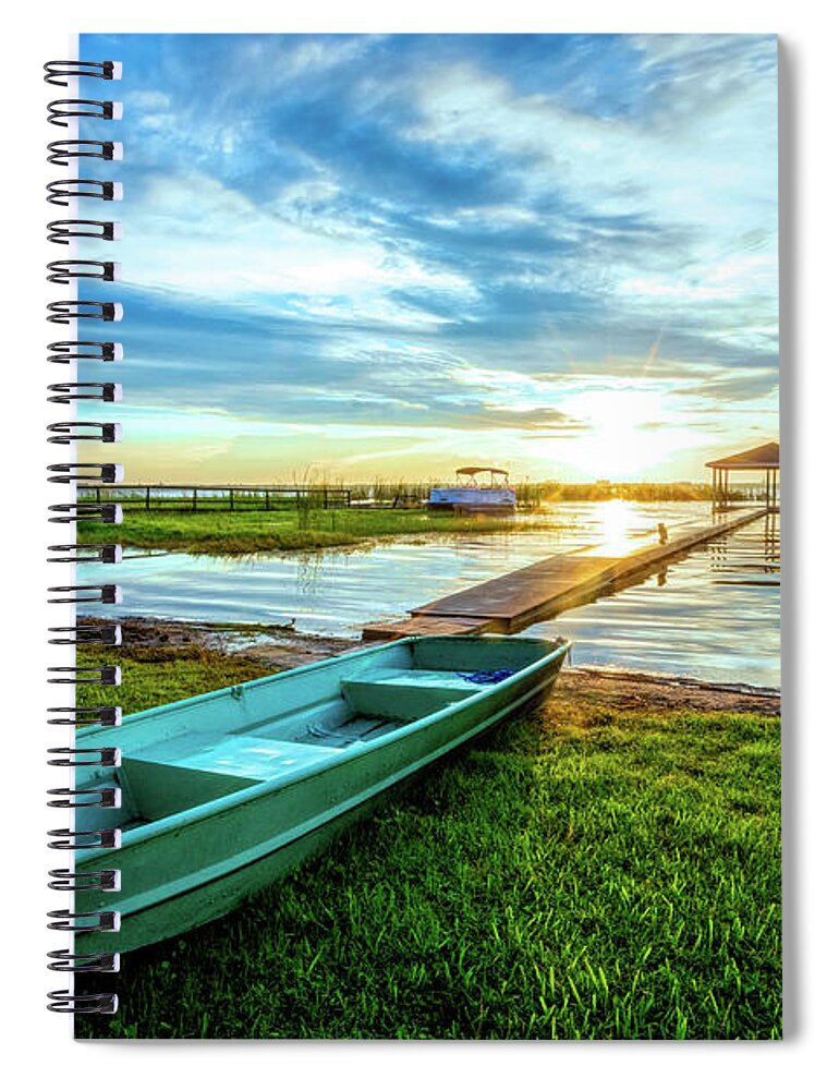 Docks Spiral Notebook featuring the photograph Rowboat at the Water's Edge by Debra and Dave Vanderlaan