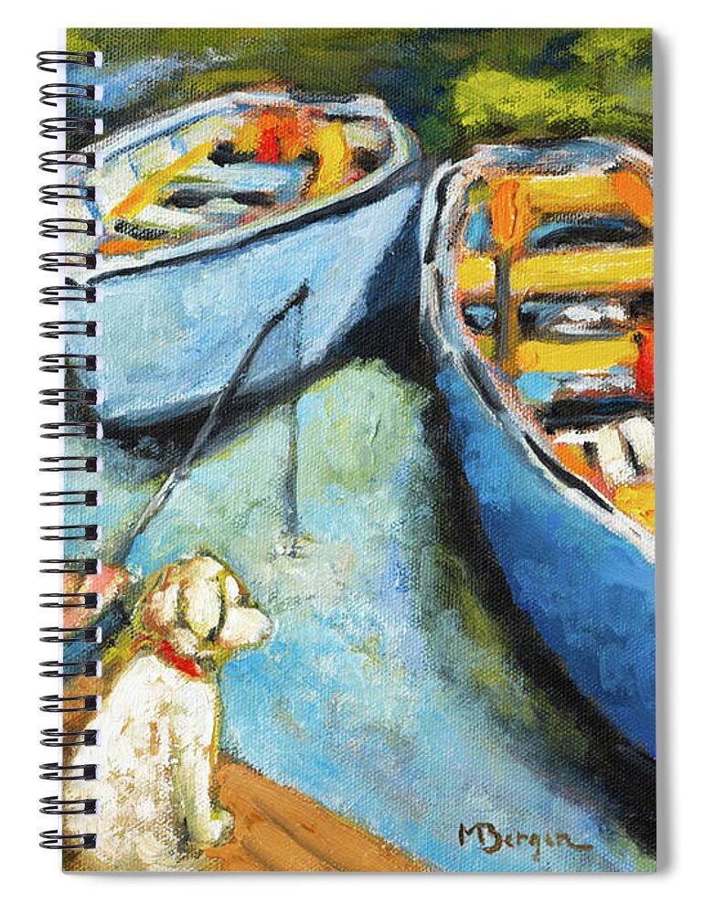Rowboats Spiral Notebook featuring the painting Rowboats at Clear Lake, OR by Mike Bergen