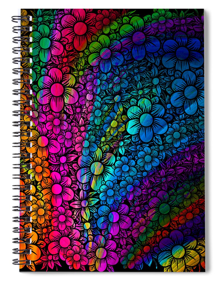 T Shirt Spiral Notebook featuring the painting Rubino Brand Colorful Rainbow Flowers Group Bouquet by Tony Rubino
