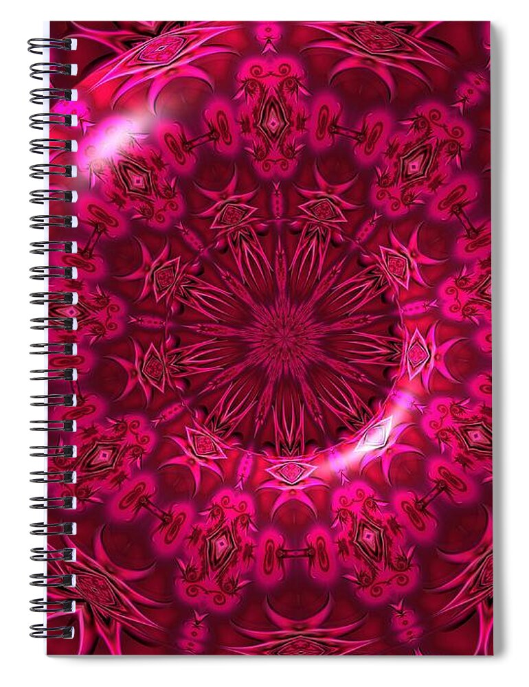Ruby Red Crystal Abstract Fractal Kaleidoscope Mandala Spiral Notebook featuring the digital art Ruby Red Crystal Abstract Fractal Kaleidoscope Mandala by Rose Santuci-Sofranko