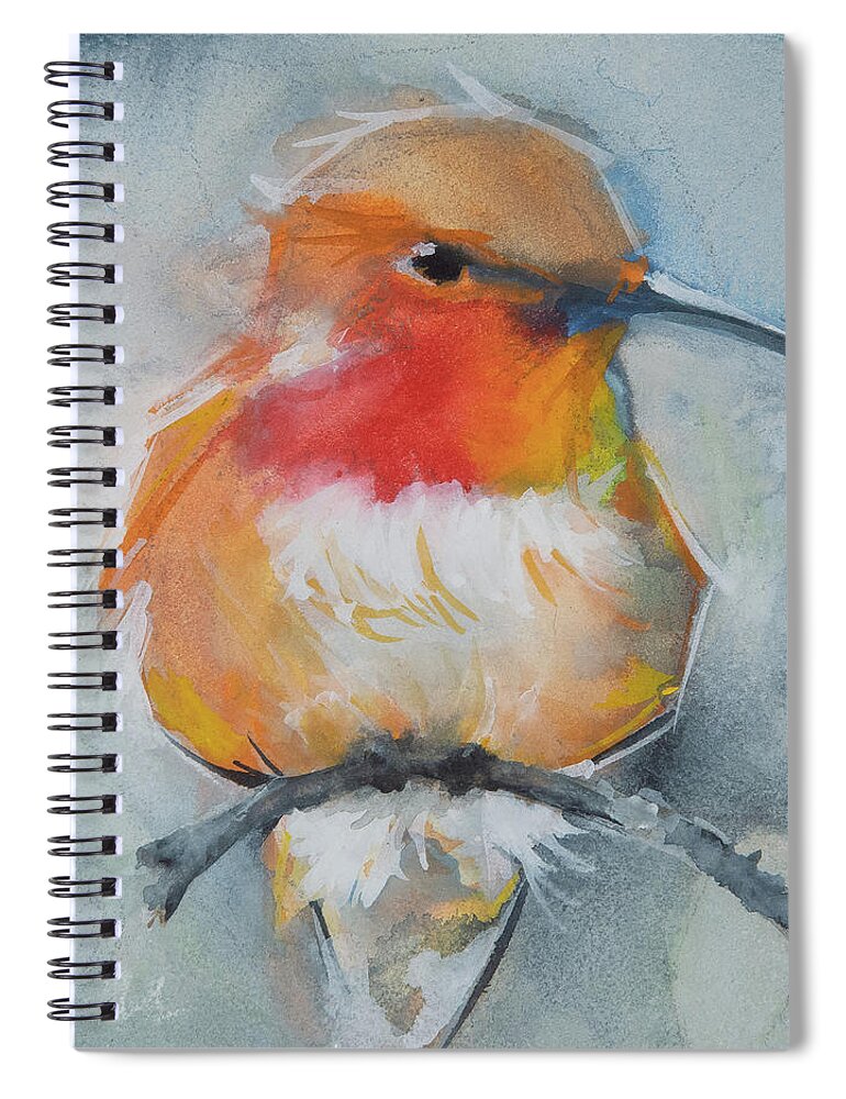 Rufus Hummingbird Spiral Notebook featuring the painting Rufous Hummingbird by Jani Freimann