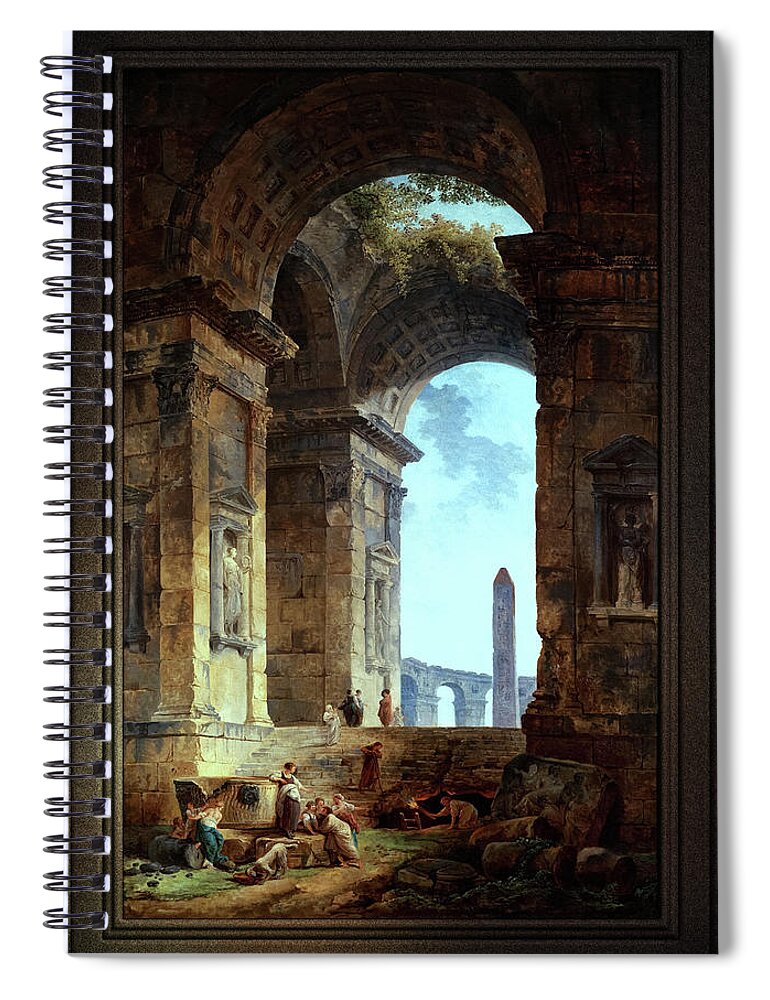 Ruins With An Obelisk Spiral Notebook featuring the painting Ruins With An Obelisk In The Distance Fine Art Old Masters Reproduction by Rolando Burbon