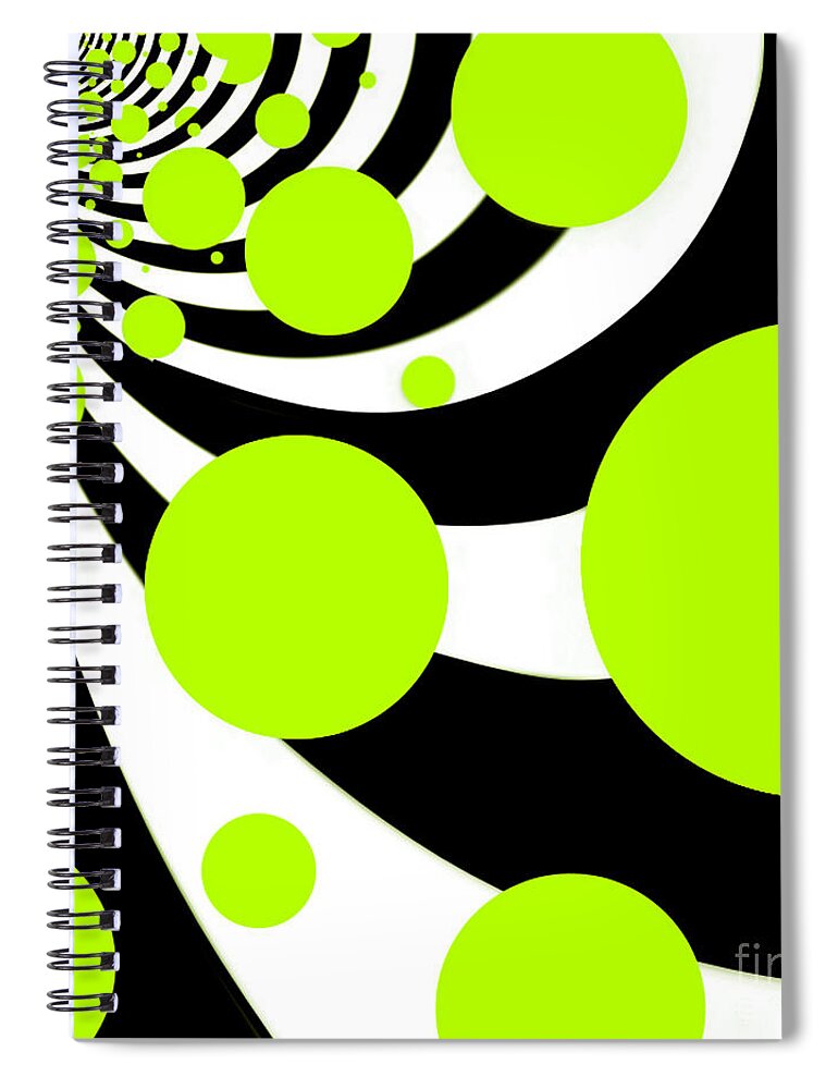 Green Spiral Notebook featuring the digital art Runaway Dots by Designs By L