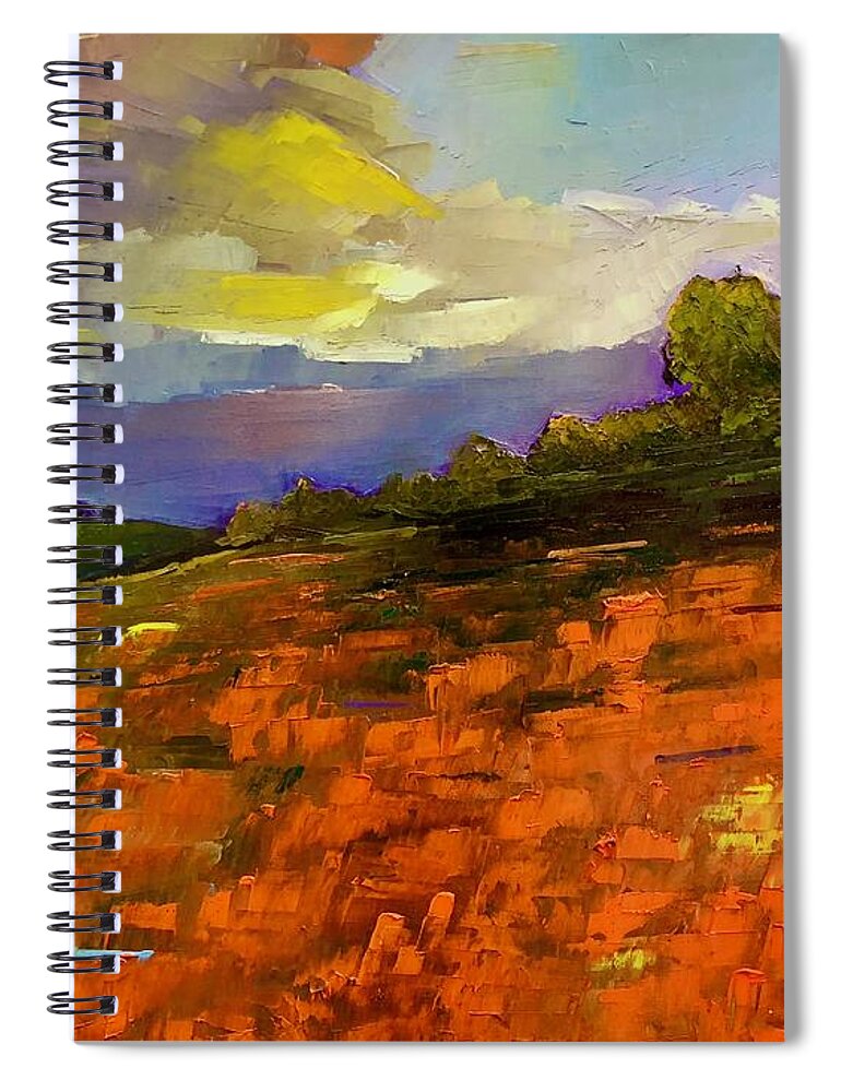 Landscape Spiral Notebook featuring the painting Running Through Green by Roger Clarke