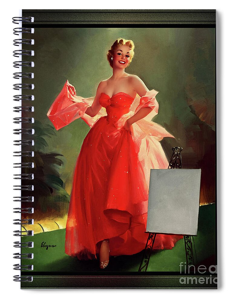 Runway Model Spiral Notebook featuring the painting Runway Model In A Pink Dress by Gil Elvgren Pin-up Girl Wall Decor Artwork by Rolando Burbon