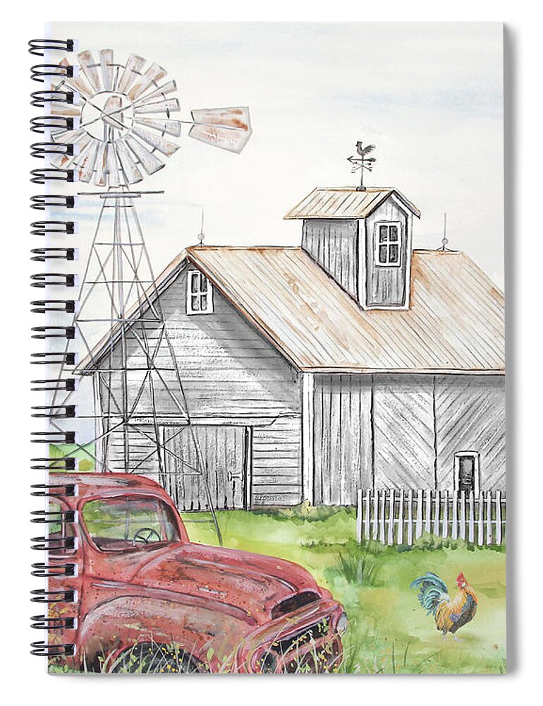 Barn Spiral Notebook featuring the painting Rural White Barn A by Jean Plout