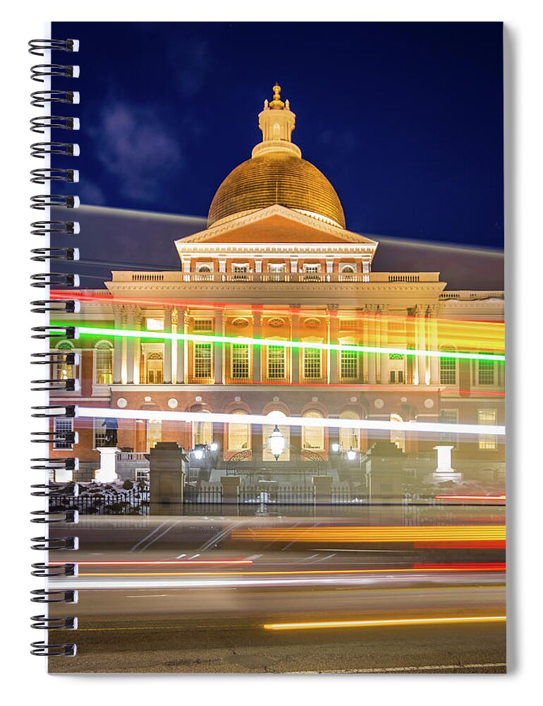 Massachusetts Statehouse Spiral Notebook featuring the photograph Rush Hour in front of the Massachusetts Statehouse by Kristen Wilkinson