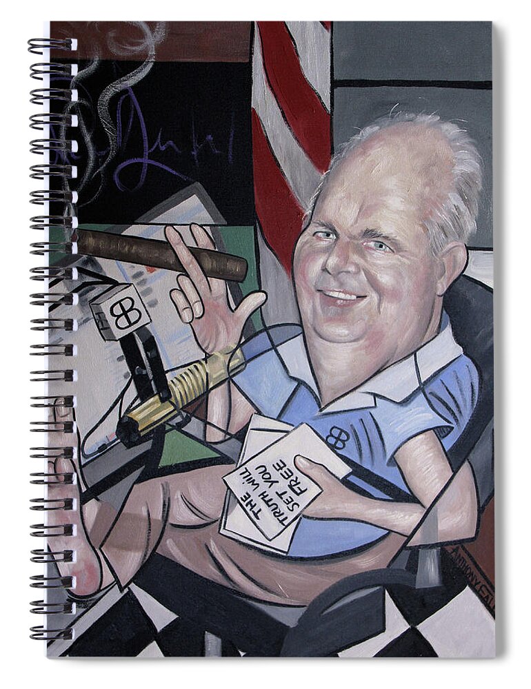 Rush Limbaugh Spiral Notebook featuring the painting Rush Limbough, Talent On Loan From God by Anthony Falbo