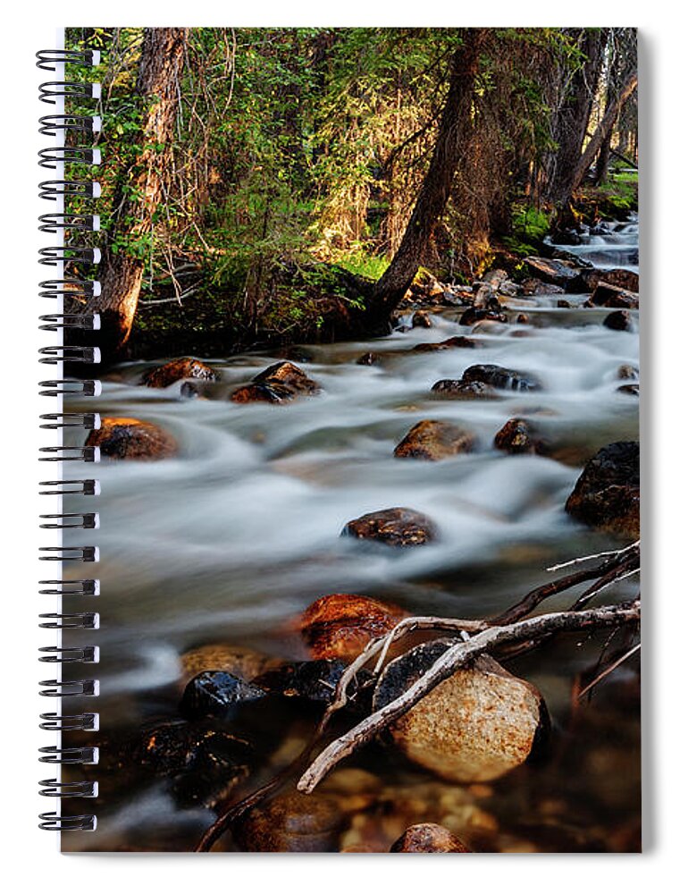 Fishhook Creek Spiral Notebook featuring the photograph Rushing Fishhook Creek in Stanley Idaho USA by Vishwanath Bhat