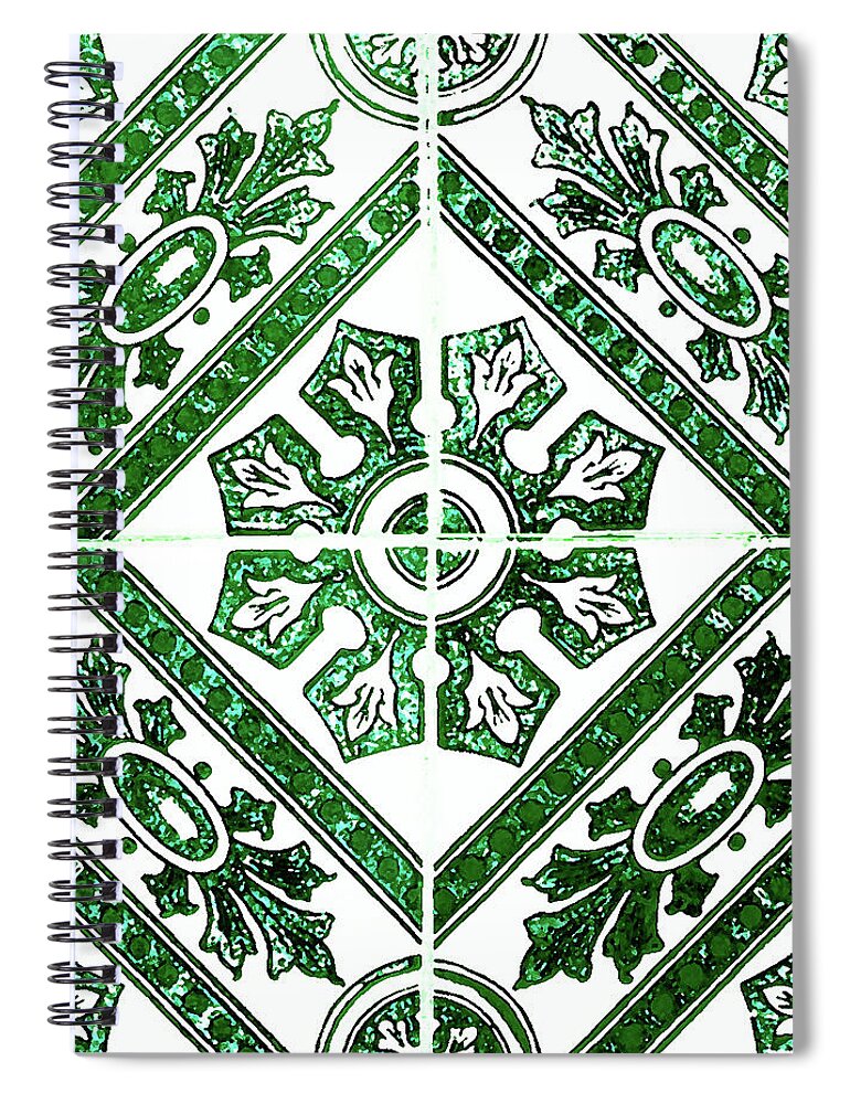 Green Tiles Spiral Notebook featuring the digital art Rustic Green Tiles Mosaic Design Decorative Art by Irina Sztukowski
