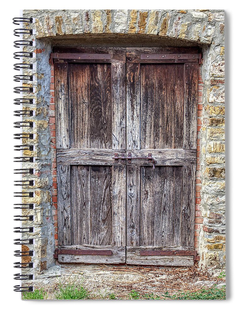 Door Spiral Notebook featuring the photograph Rustic Weathered Brown Wood Door by David Letts