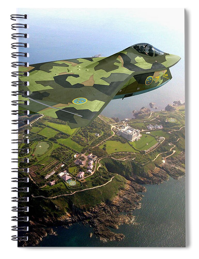 X-32 Spiral Notebook featuring the digital art Saab 47 Hamnare by Custom Aviation Art