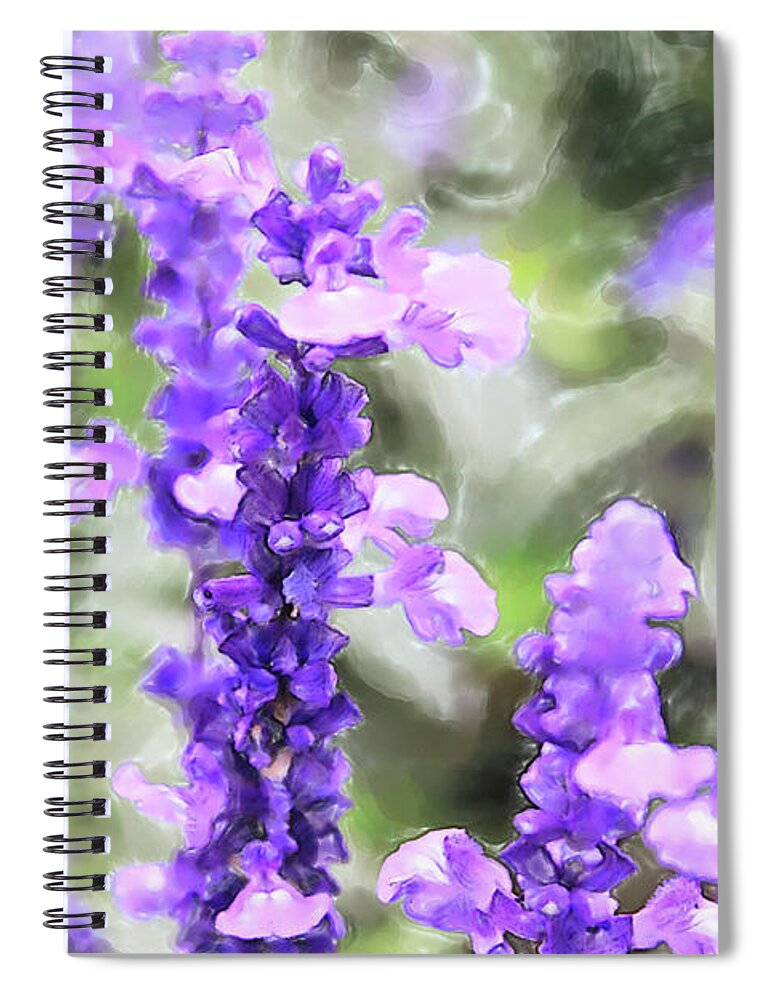 China Spiral Notebook featuring the digital art Sage Flowers Watercolor by Tanya Owens