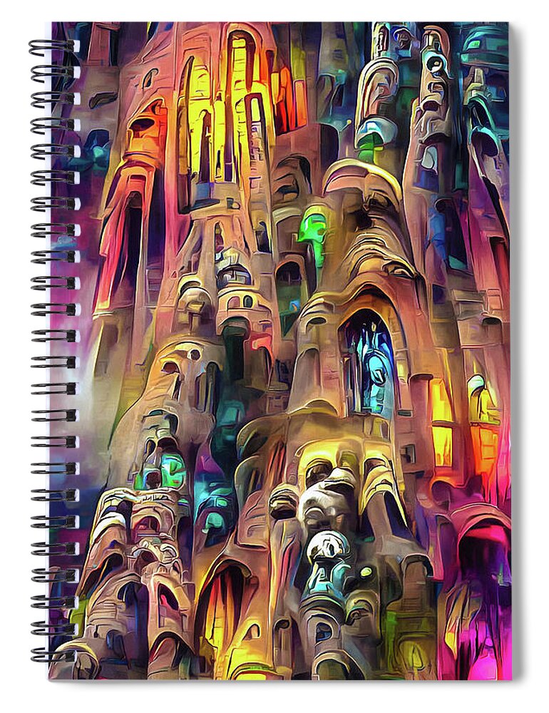 Sagrada Familia Spiral Notebook featuring the digital art Sagrada Familia Church Barcelona 05 by Matthias Hauser