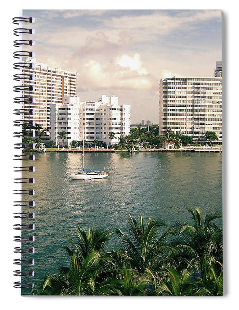 Miami Beach Spiral Notebook featuring the photograph Sailboat In Miami Beach Florida by Phil Perkins
