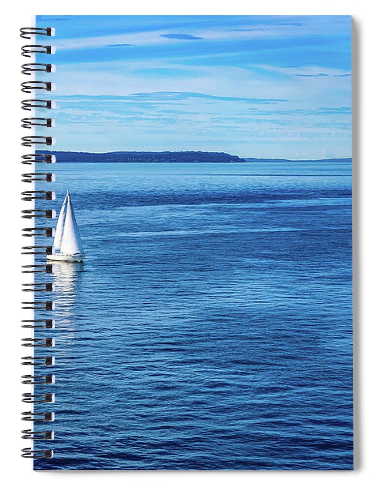 Sailboat Spiral Notebook featuring the digital art Sailboat in Puget Sound by SnapHappy Photos