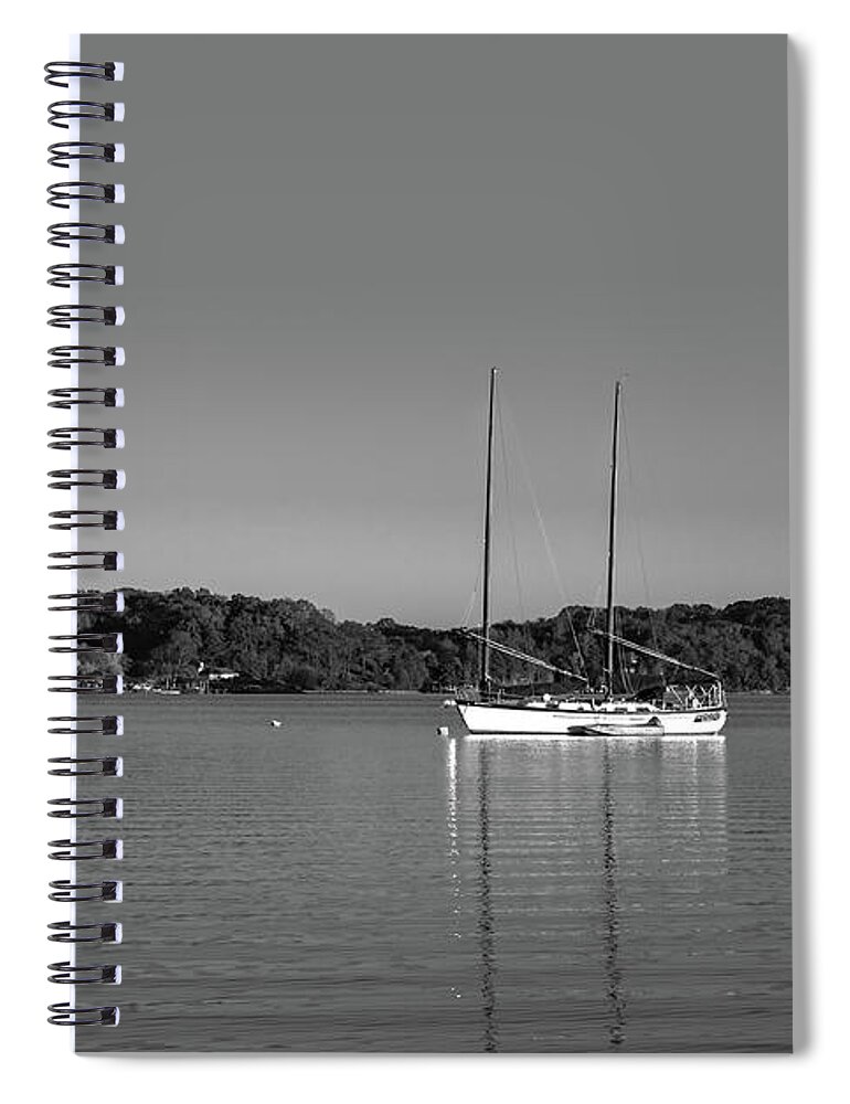 Sunset Spiral Notebook featuring the photograph Sailboats in Black And White by Sharon Popek