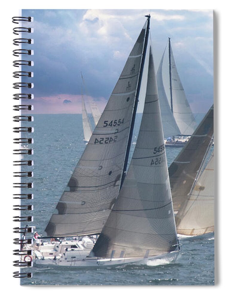 Seascape Spiral Notebook featuring the photograph Sailing off Marblehead racing to Halifax by Jeff Folger