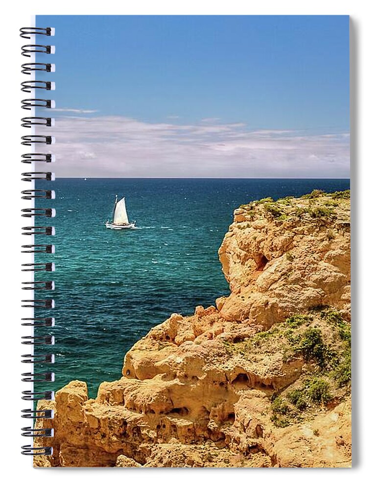 Algarve Coast Spiral Notebook featuring the photograph Sailing Off the Algarve Coast in Portugal by Rebecca Herranen