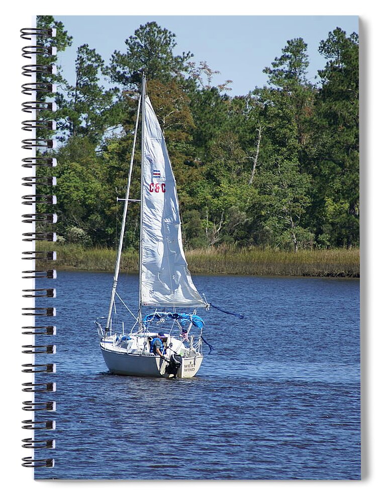  Spiral Notebook featuring the photograph Sailing on the Brunswick River by Heather E Harman