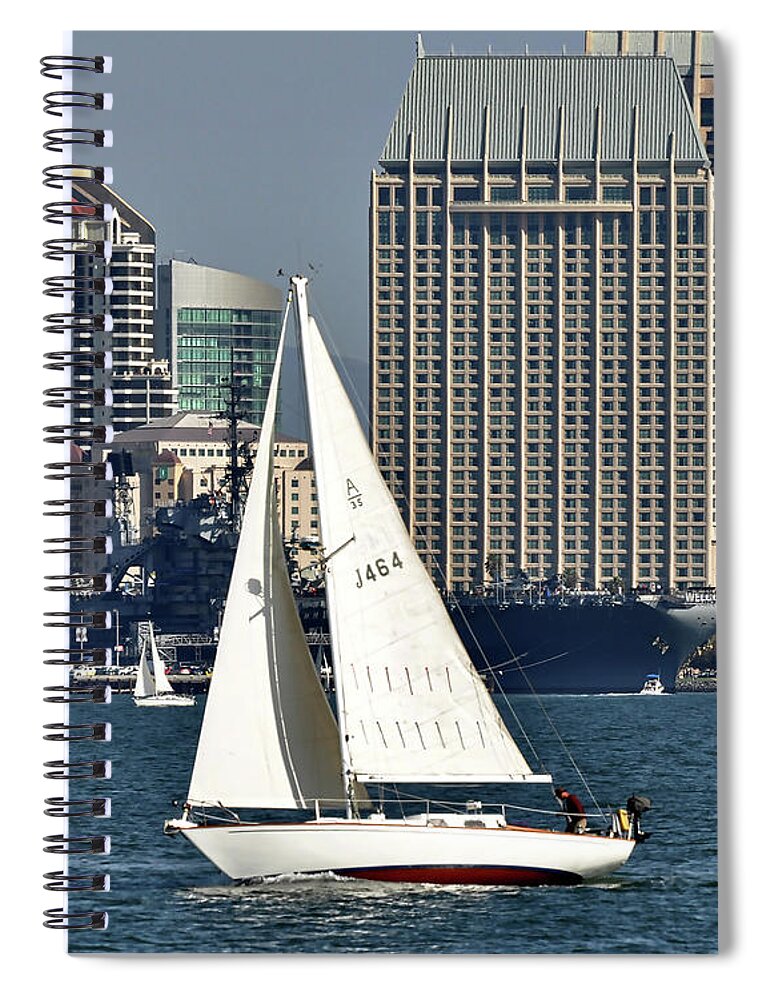 San-diego Spiral Notebook featuring the digital art Sailing San Diego Bay Skyline by Kirt Tisdale